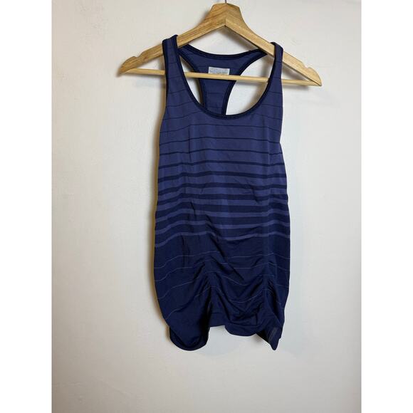 Athleta Fastest Track Tank Top Women’s M Sleeveless Ruched Navy Gradient Stripe - Picture 4 of 5